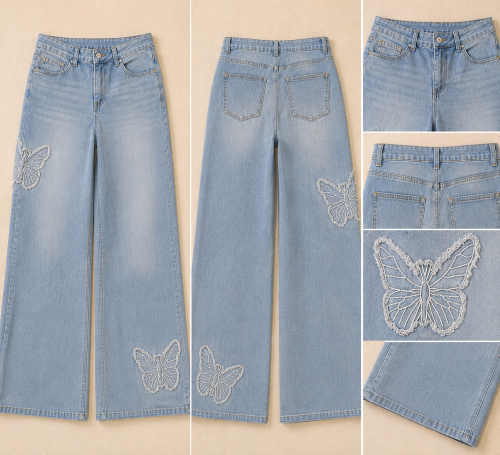 Social Butterfly Wide Leg Jeans Size 11 Butterfly Y2K Coquette Fairycore Gen Z